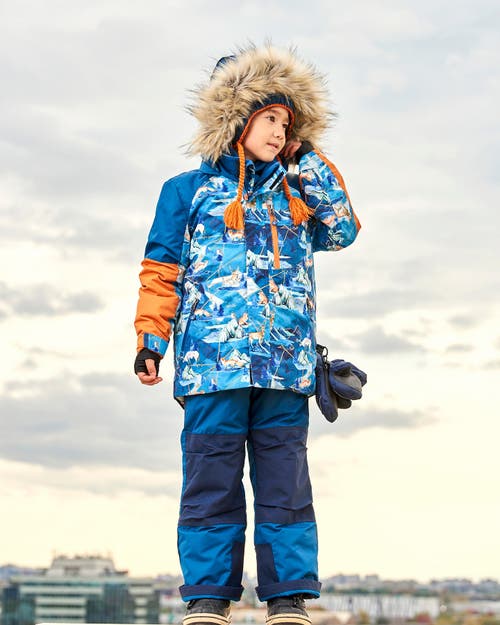 Shop Deux Par Deux Boy's Two Piece Snowsuit Majolica Blue Printed Animals And Glaciers