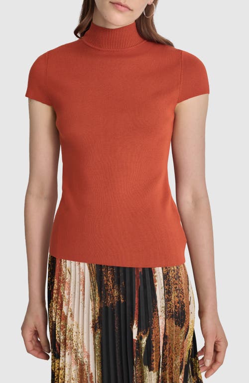 Shop Dkny Short Sleeve Mock Neck Knit Top In Russet