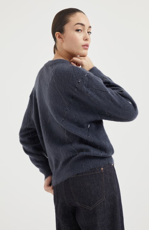 Shop Brunello Cucinelli Sweater With Dazzling Argyle Embroidery In Night