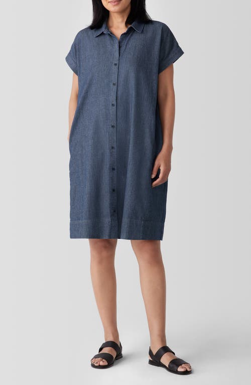 Eileen Fisher Short Sleeve Organic Cotton Shirtdress Denim at Nordstrom,