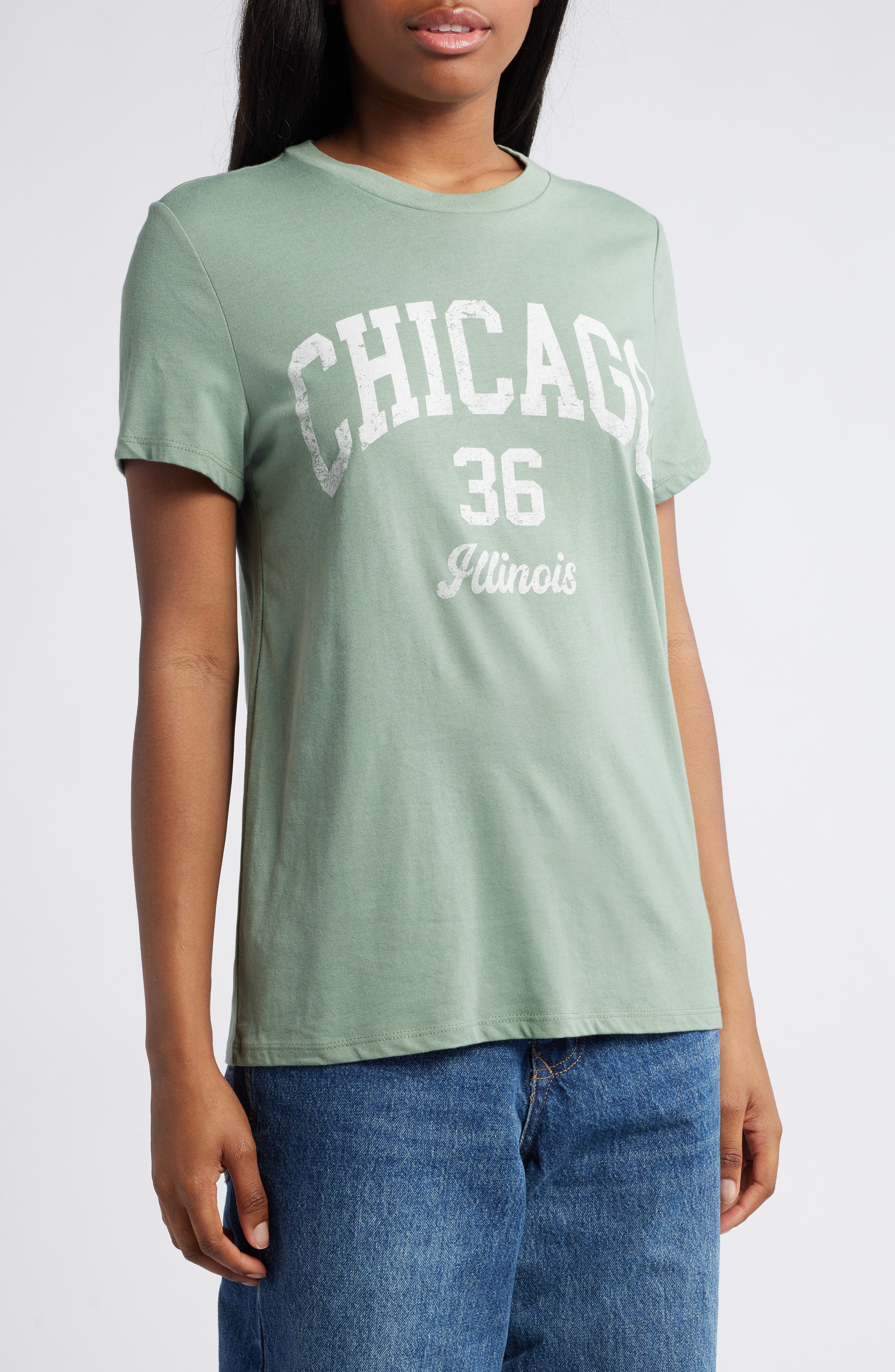 Vinyl Icons Chicago Graphic Boyfriend T-Shirt in Lily Pad 