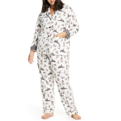 Plus Size Pj Salvage Print Flannel Pajamas, Ivory