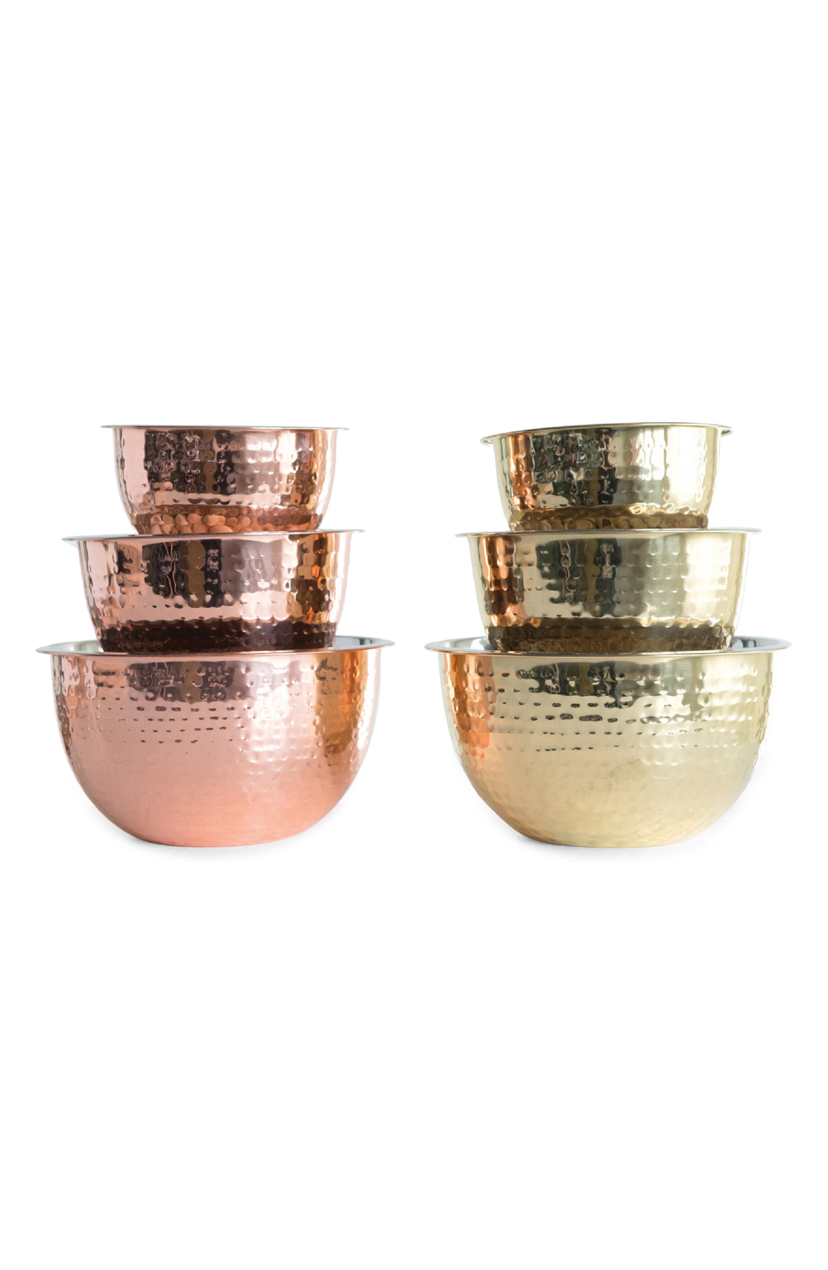 CREATIVE CO-OP Set of 3 Hammered Bowls, Main, color, COPPER