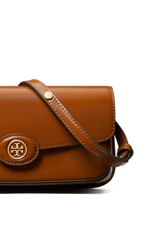 Shop Tory Burch Robinson Spazzolato Leather Shoulder Bag In Dark Sienna