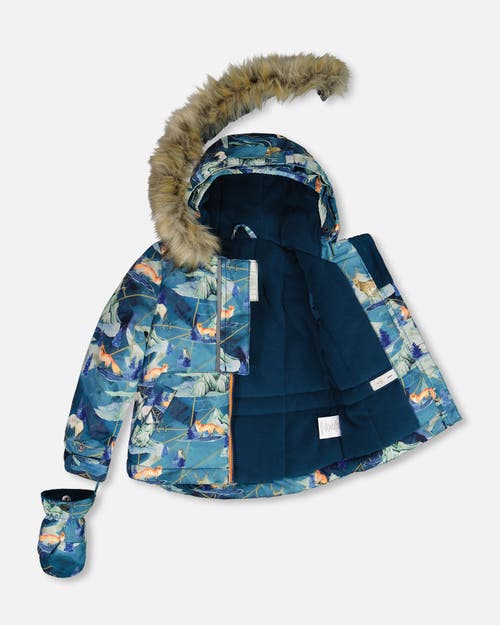 Shop Deux Par Deux Baby Boy's Two Piece Baby Snowsuit Burnt Orange With Printed Animal And Glaciers