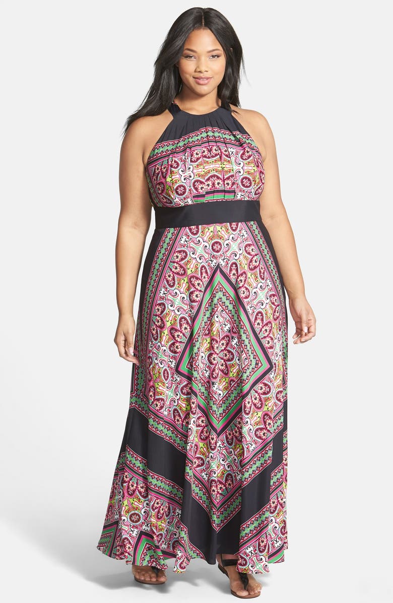 Eliza J Scarf Print Halter Maxi Dress (Plus Size) | Nordstrom