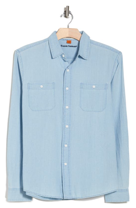 Shop Tailor Vintage Indigo Cotton & Linen Button-up Shirt In Light Wash