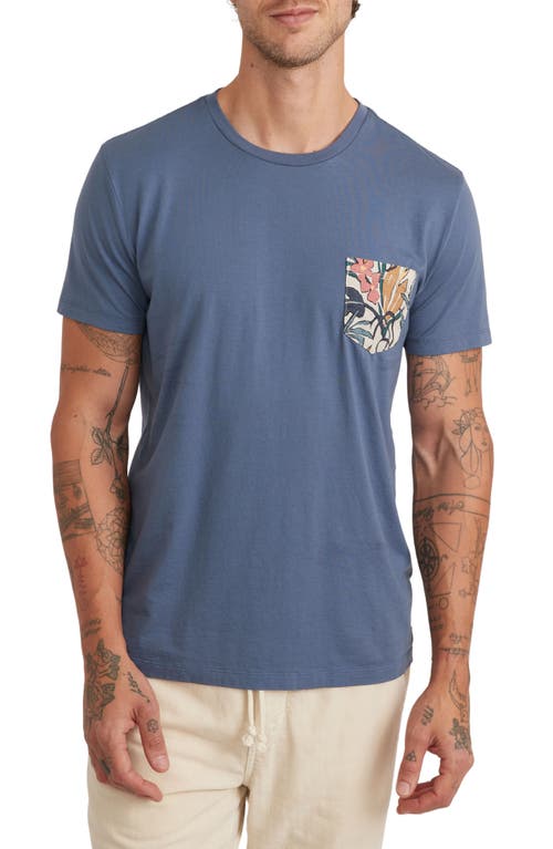 Marine Layer Signature Floral Pocket Cotton & Modal T-Shirt in Vintage Indigo