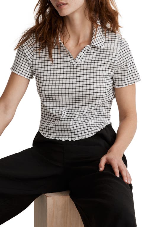 Madewell Windowpane Plaid Crinkle Polo Crop Top in Lighthouse at Nordstrom, Size Xx-Small