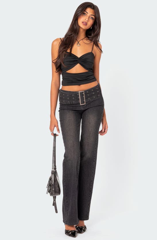 Shop Edikted Belted Jeans In Black-washed