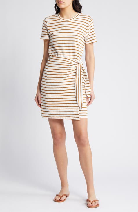 Stripe Asymmetrical Sleeve Shirt Dress with Cinched Waist – Buxom Couture