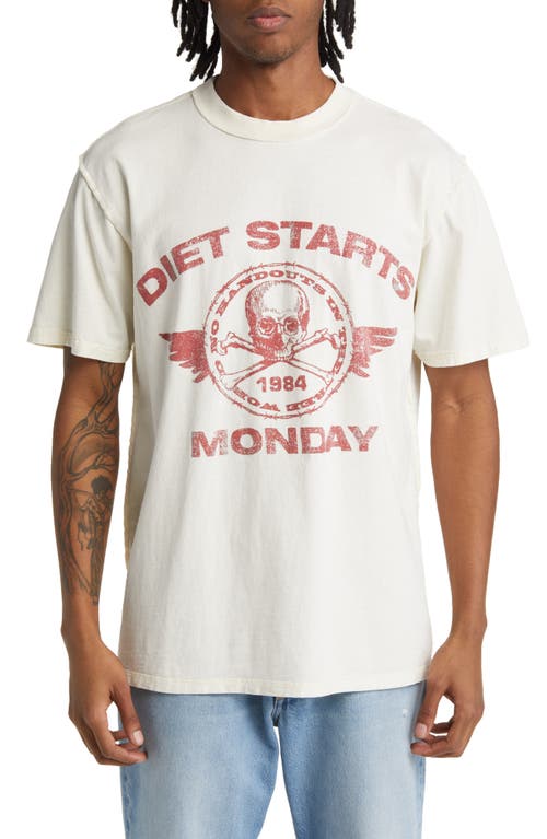 DIET STARTS MONDAY Oversize First World Graphic T-Shirt in Antique White