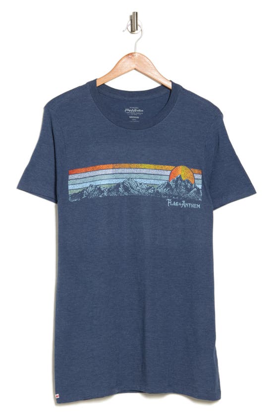 Flag And Anthem Mountain Panorama Sunset Graphic T-shirt In Navy