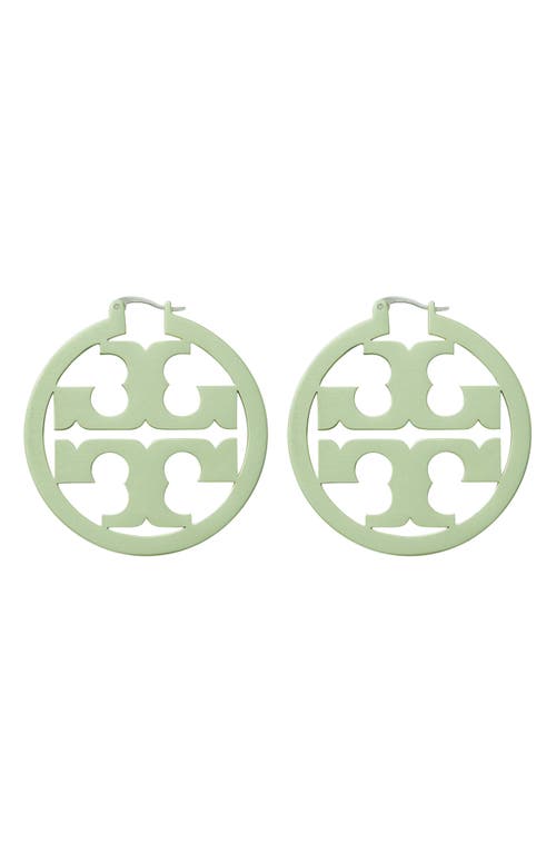 Tory Burch Miller Hoop Earrings In Tory Silver/mint Green