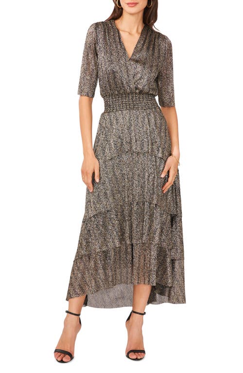 Vince Camuto Metallic Tiered Midi Dress in Rich Black at Nordstrom, Size Medium