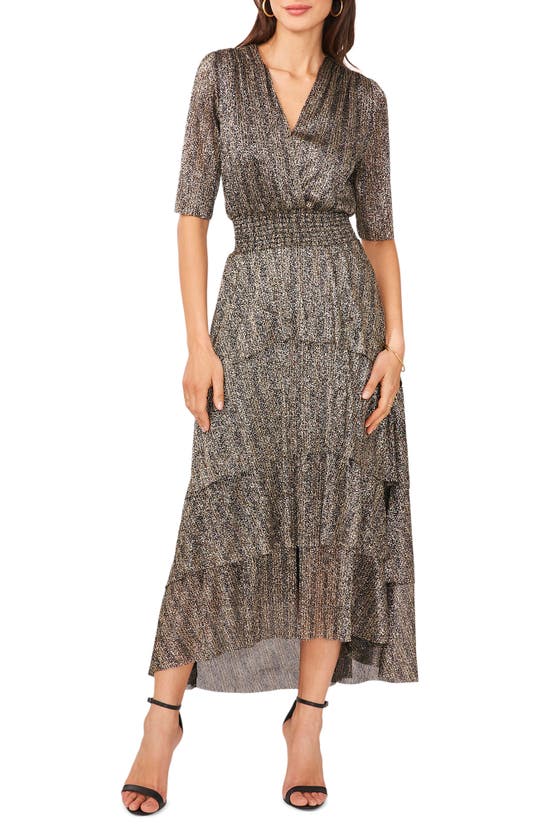 Vince Camuto Metallic Tiered Midi Dress In Rich Black