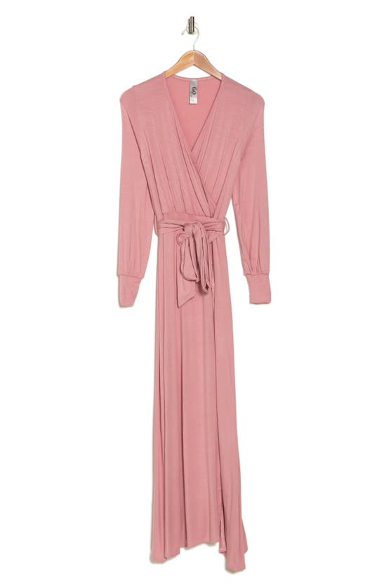 Shop Go Couture Surplice Neck Long Sleeve Knit Maxi Dress In Mauve