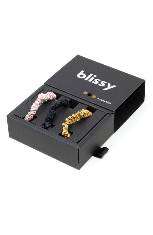 Shop Blissy 3-pack Skinny Silk Scrunchies In Black/gold/pink