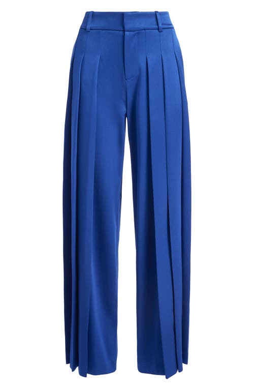 Shop Alice And Olivia Alice + Olivia Simon Pleated Wide Leg Satin Pants In Royal