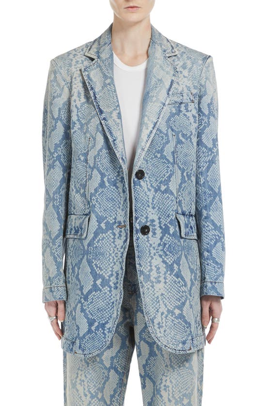 Shop Sportmax Python Print Denim Longline Sport Coat In Midnight Blue