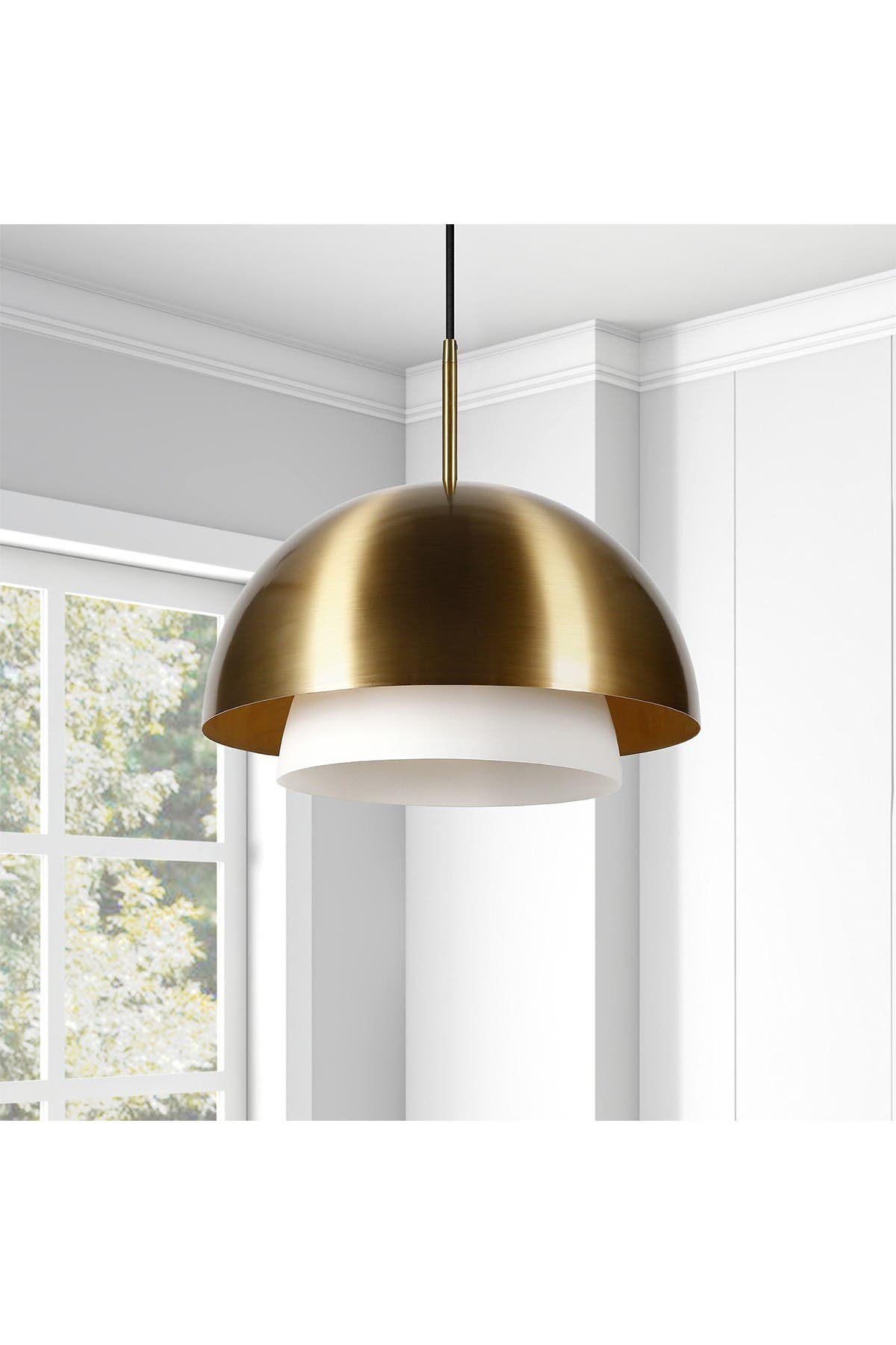 Addison And Lane Rhett Brass Metal Finish & White Frosted Glass Pendant In Gold