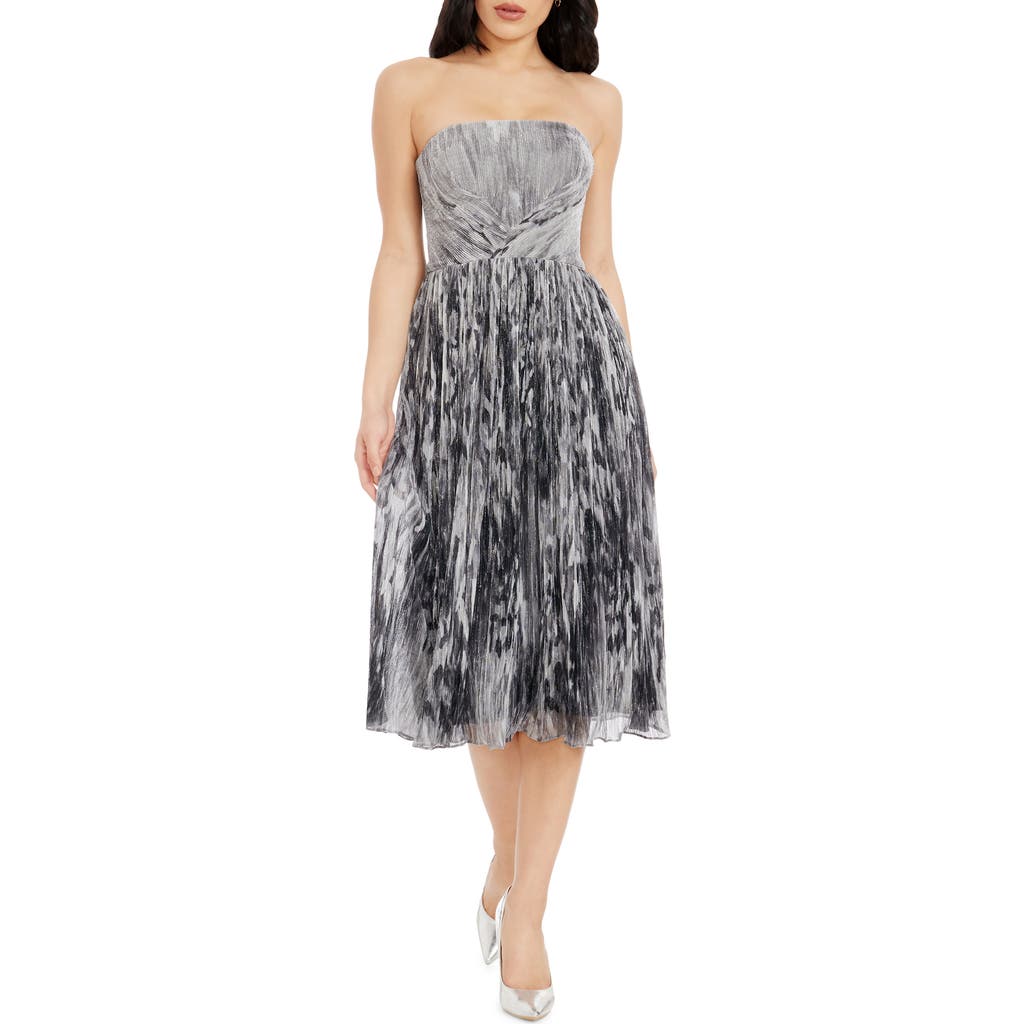 DRESS THE POPULATION DRESS THE POPULATION NADINE METALLIC STRAPLESS FIT & FLARE COCKTAIL DRESS