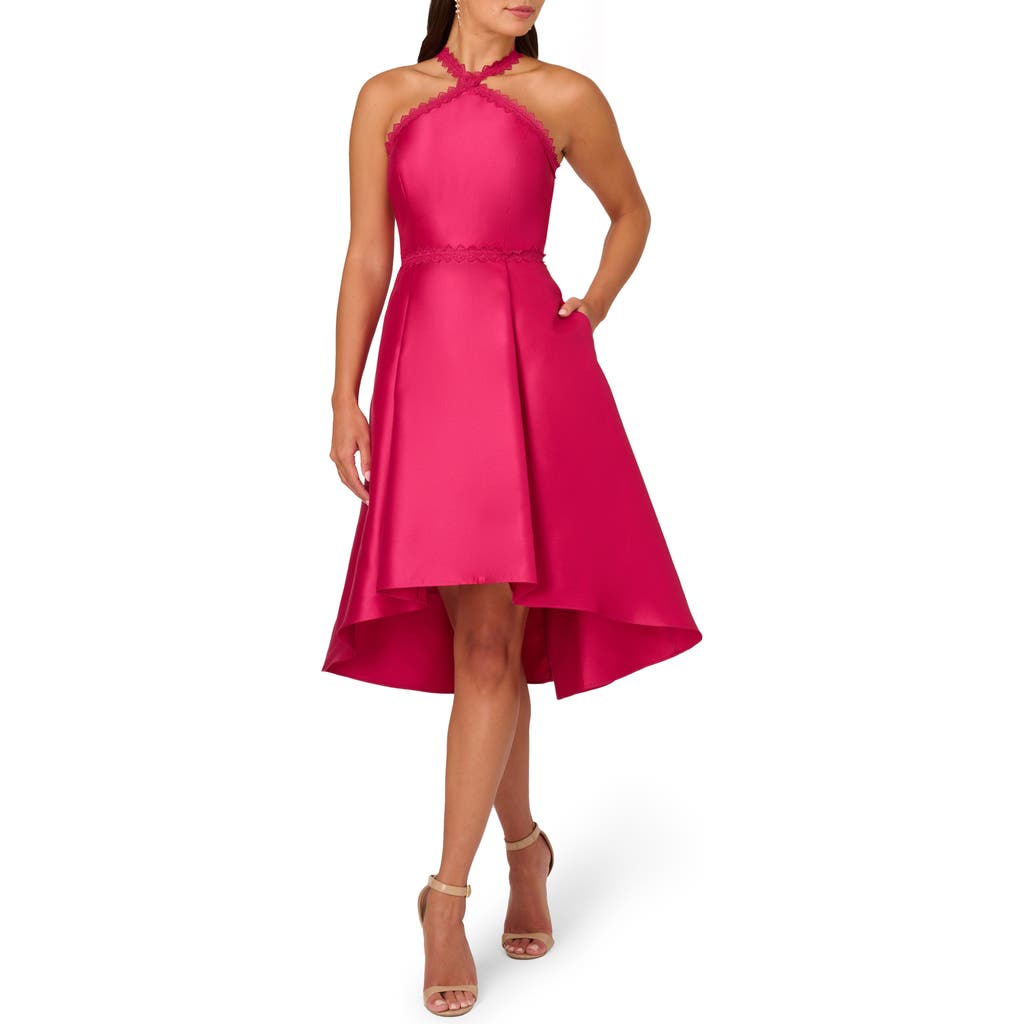 Adrianna Papell Halter High-low Mikado Dress In Cosmo Pink