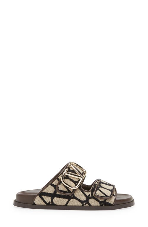 Shop Valentino Garavani Vlogo Toile Iconographe Slide Sandal In Natural/brown