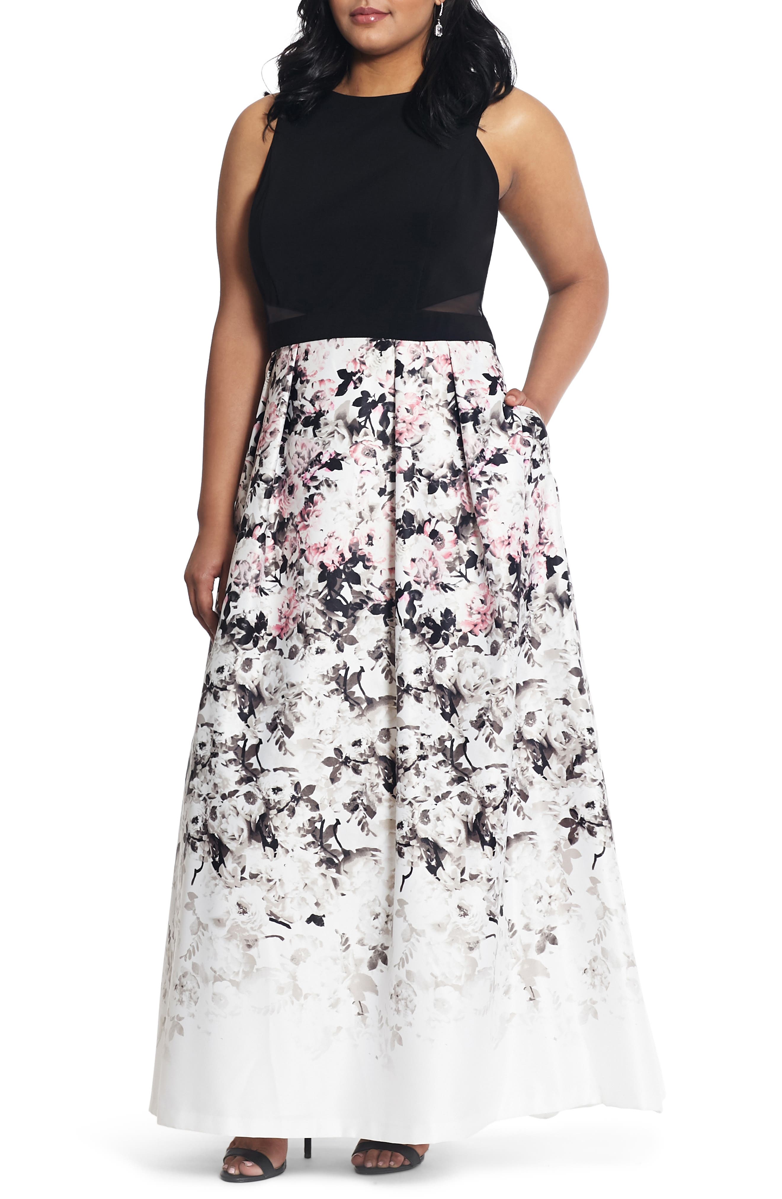 Plus Size Xscape Floral Print Evening Gown, Pink