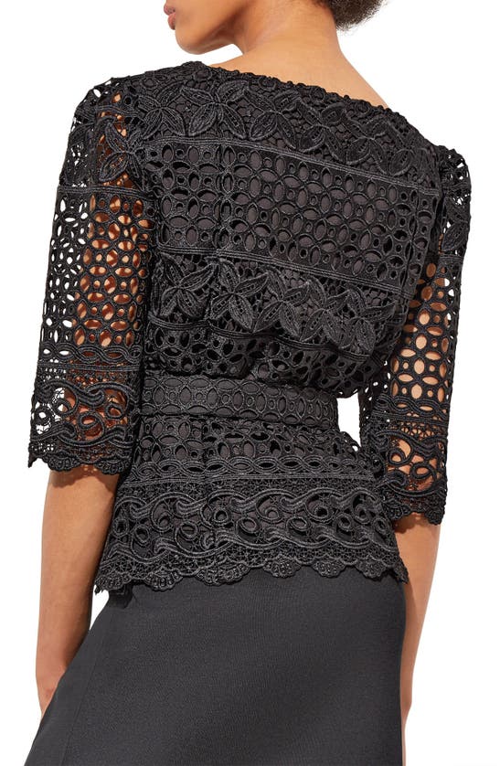 Shop Ming Wang Guipure Lace Belted Jacket In Black