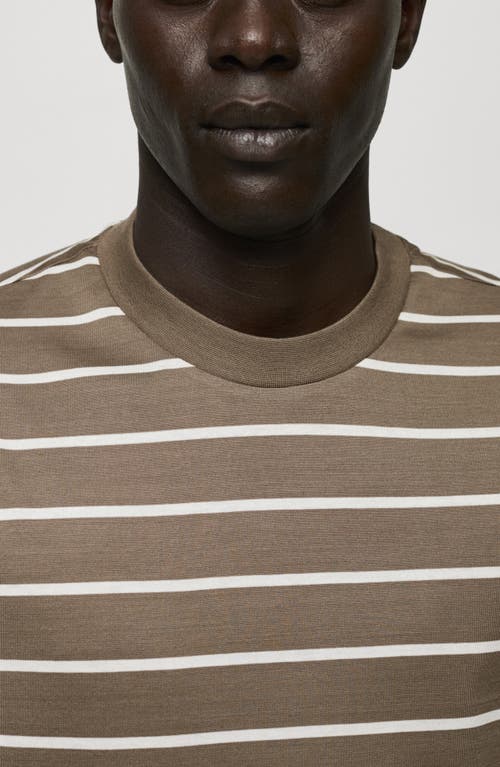 Shop Mango Stripe Cotton T-shirt In Khaki