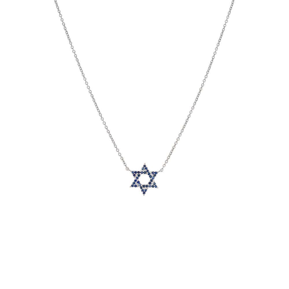 BY ADINA EDEN Sapphire Blue Star Of David Necklace 14K in 14K White Gold Cover