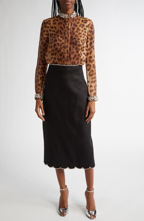 Shop Zimmermann Crystal Embellished Leopard Print Linen & Silk Shirt