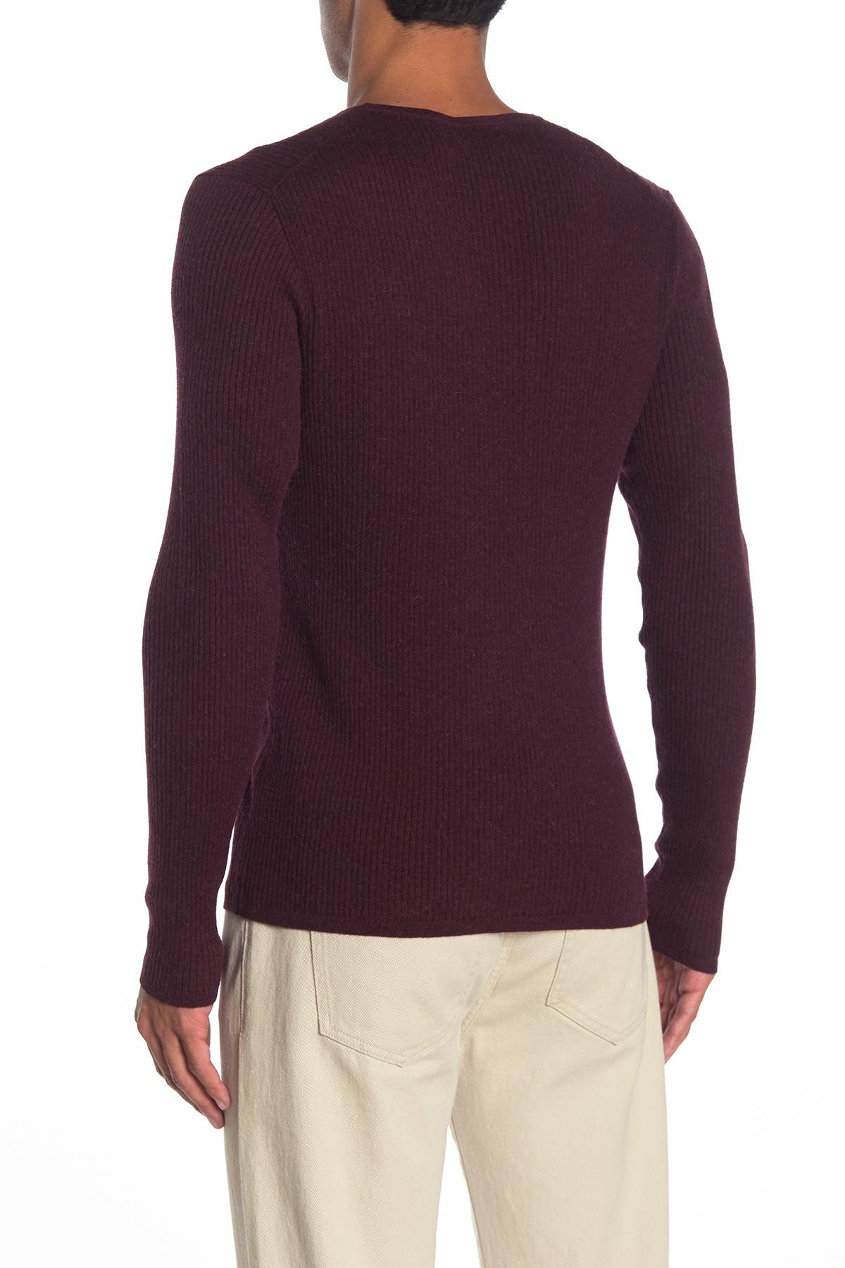 NEW $178 JOHN VARVATOS GRAY COTTON//CAMEL HAIR RIBBED HENLEY SWEATER SHIRT
