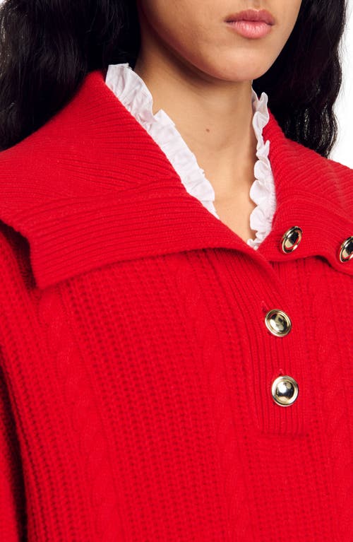 Shop Sandro Buttoned Neck Sweater In Red