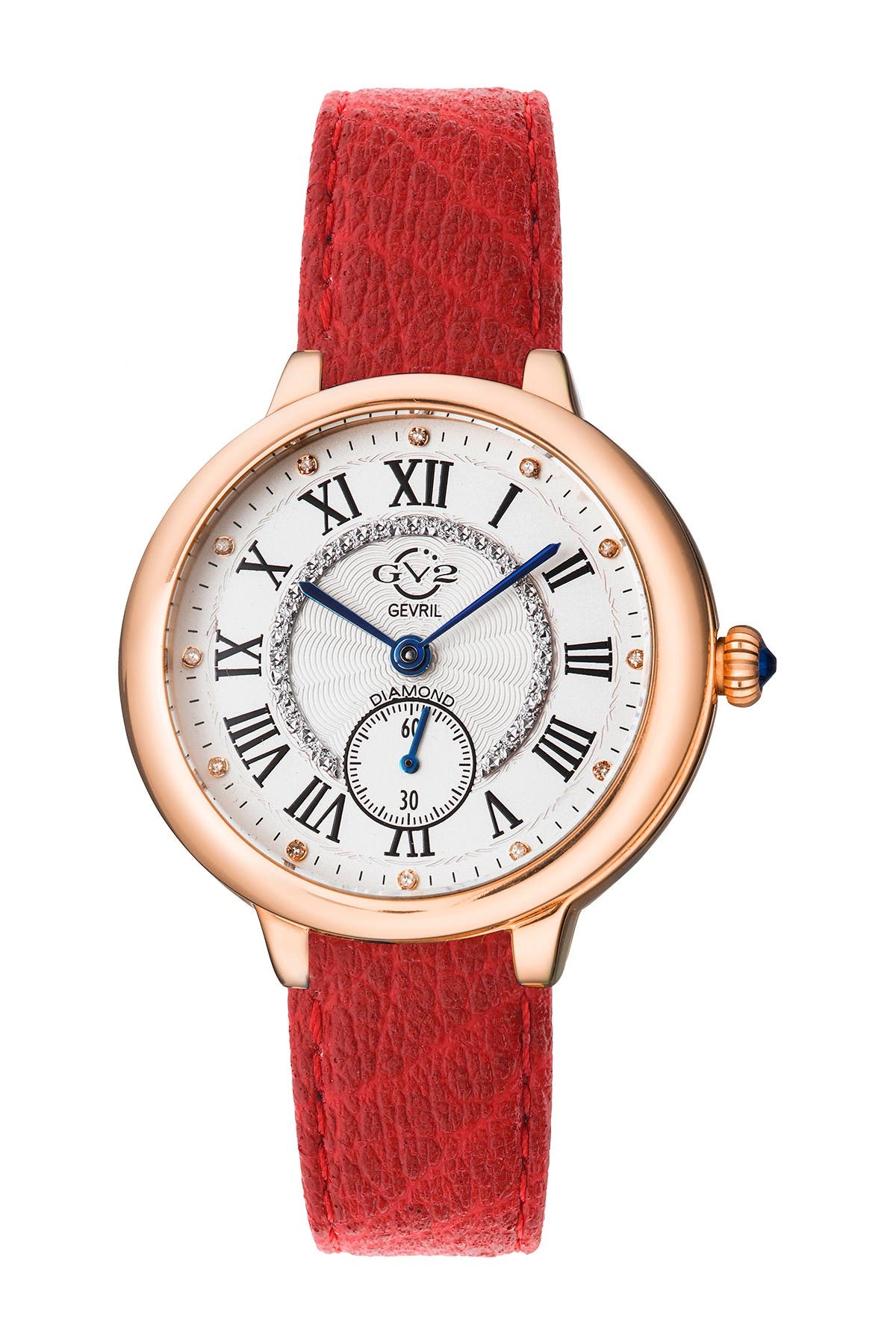 Gevril Gv2 Rome Rose Gold Diamond Vegan Leather Watch, 36mm In Red