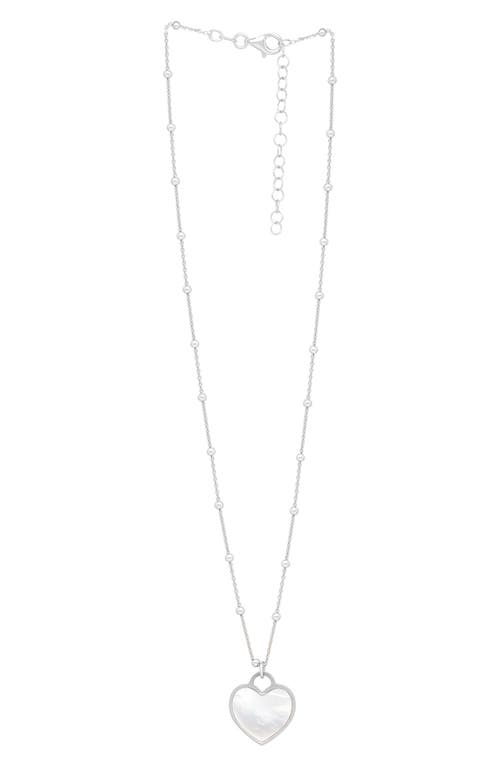 Karat Rush Rhodium Plated Sterling Silver Mother-of-pearl Heart Necklace In Rhodium White