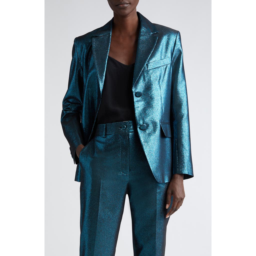 St John St. John Evening Metallic Stretch Blazer In Dark Teal/black Multi