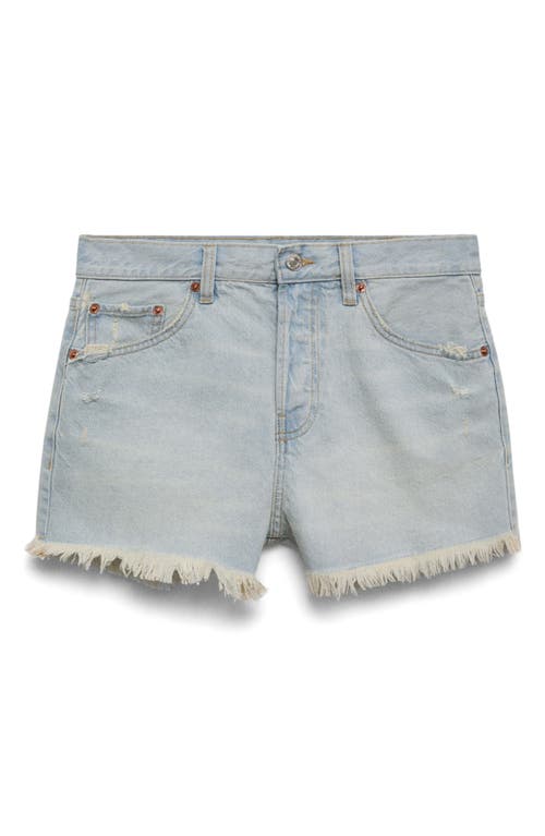 Mango Frayed High Waist Denim Shorts In Light Blue