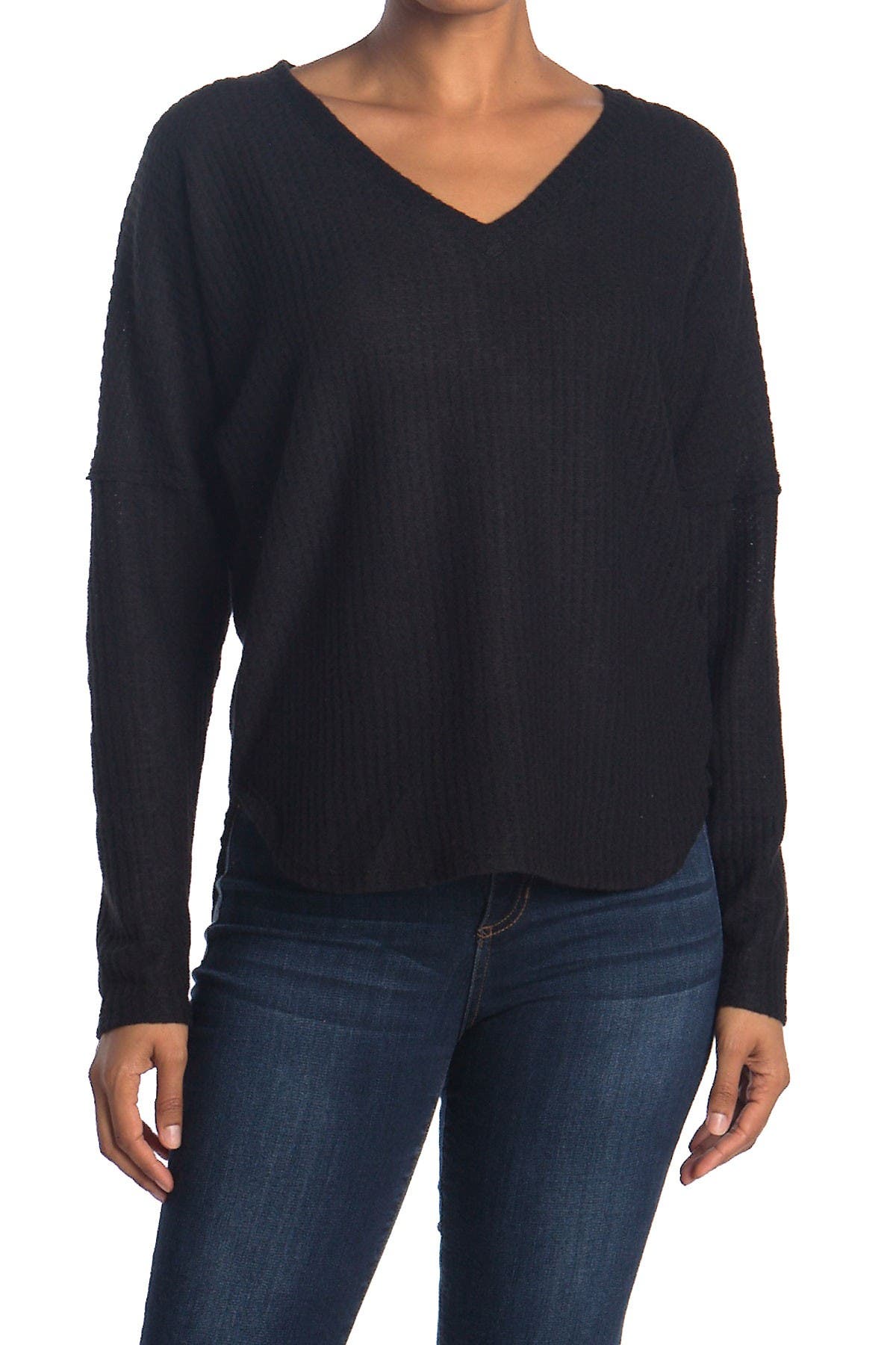 V neck waffle knit top Clearance