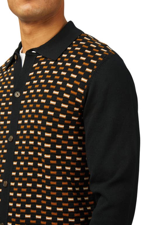 Shop Ben Sherman Check Organic Cotton Polo Cardigan In Black