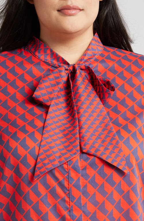 Harshman Aveline Tie Neck Button-up Shirt In Red And Navy