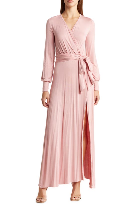 Shop Go Couture Surplice Neck Long Sleeve Knit Maxi Dress In Mauve