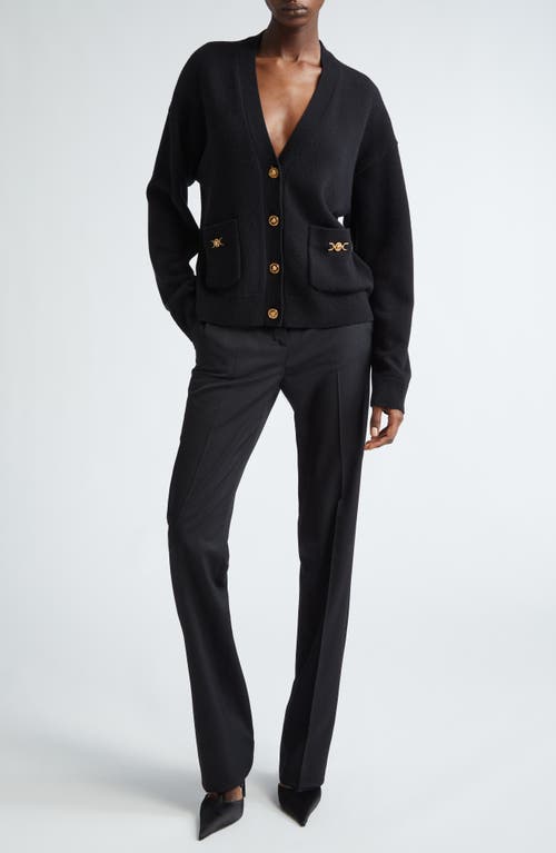 Shop Versace Medusa Detail Wool & Cashmere Cardigan In Black