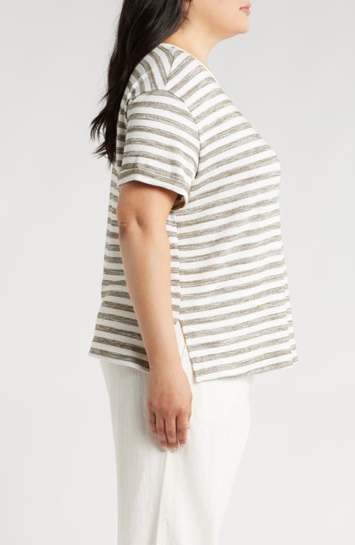 Shop Caslonr Caslon(r) Ease Stripe Crewneck T-shirt In Olive Burnt-white Charm Stripe