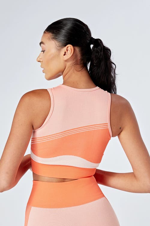 Shop Twill Active Recycled Color Block Racer Crop Top In Coral