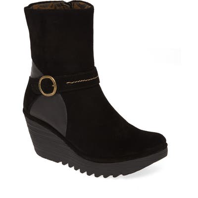Fly London Yome Wedge Bootie,11.5- Black