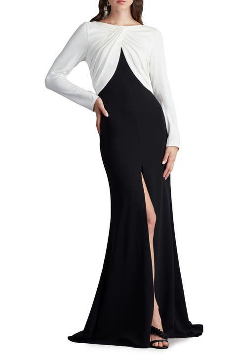 Front Twist Long Sleeve Crepe Gown