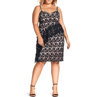 Plus Size City Chic Illustrious Cotton Lace Sheath Dress, Black