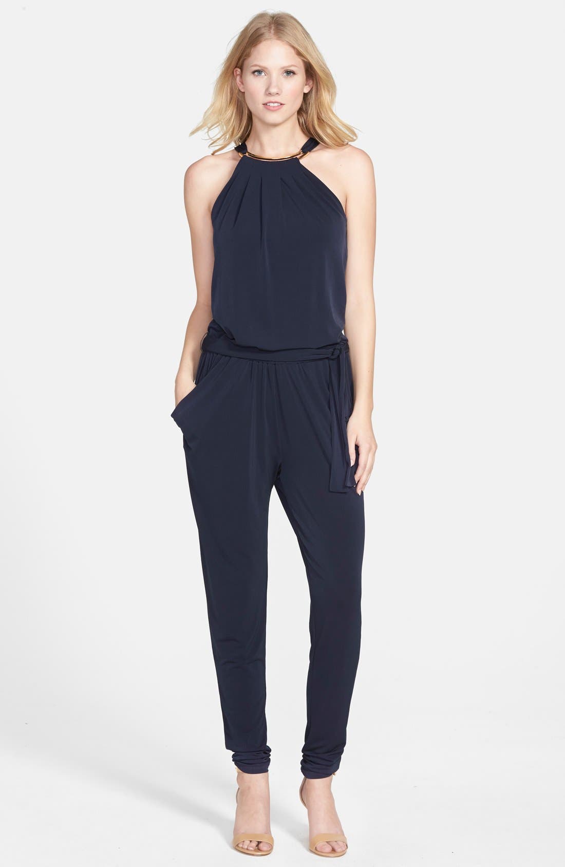 MICHAEL Michael Kors Embellished Neck Sleeveless Jumpsuit Nordstrom
